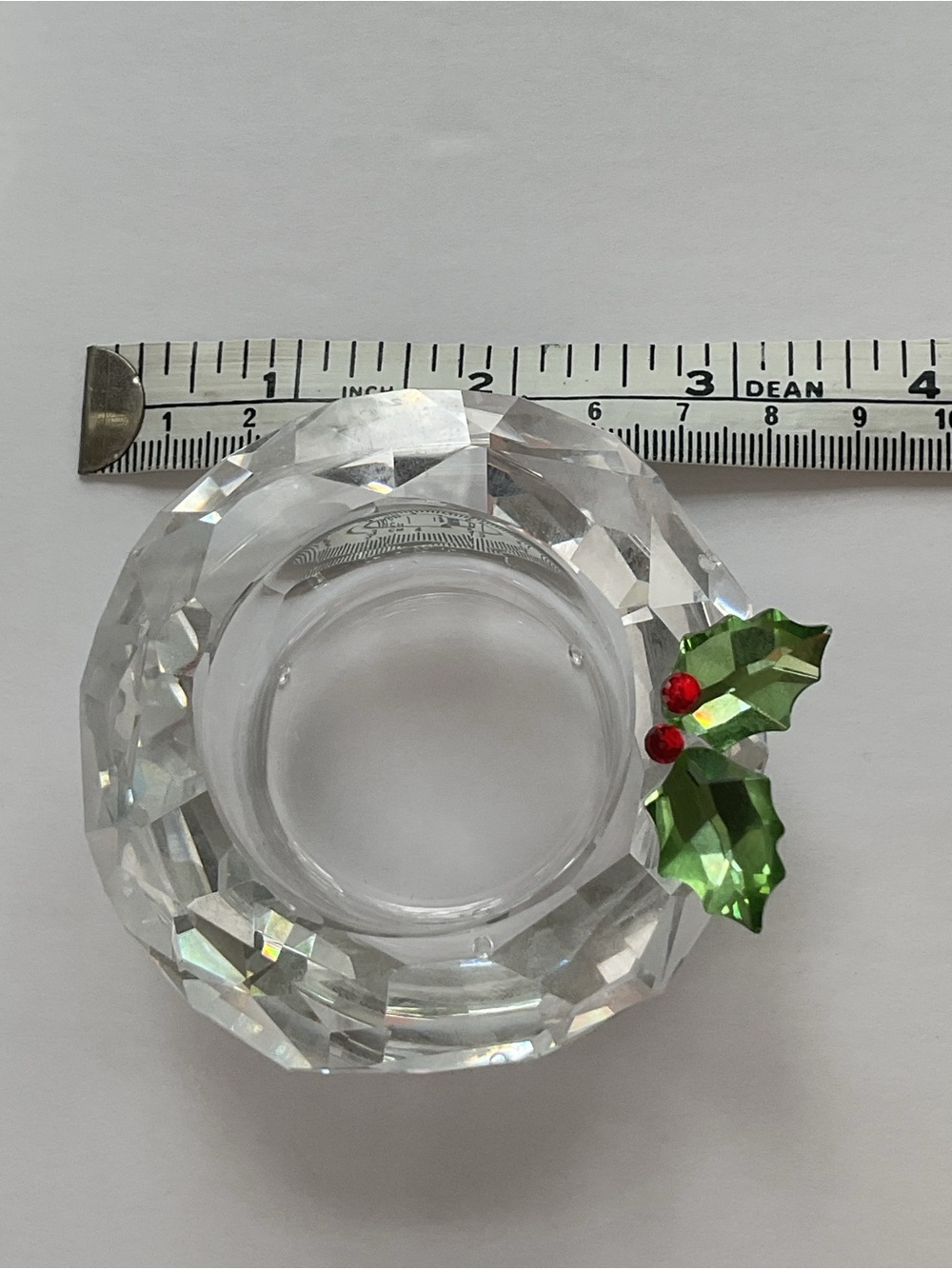 Swarovski Crystal Holly Tea Light Holder - Clear with Green & Red Accent